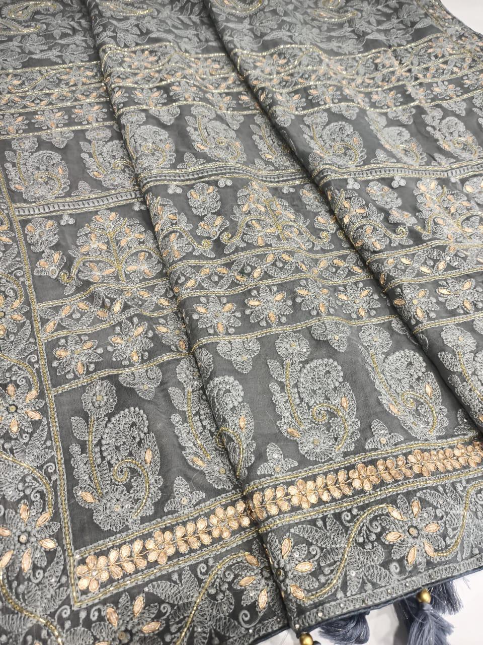 Handmade Chikankari gottapatti saree - Saffronfashionindia