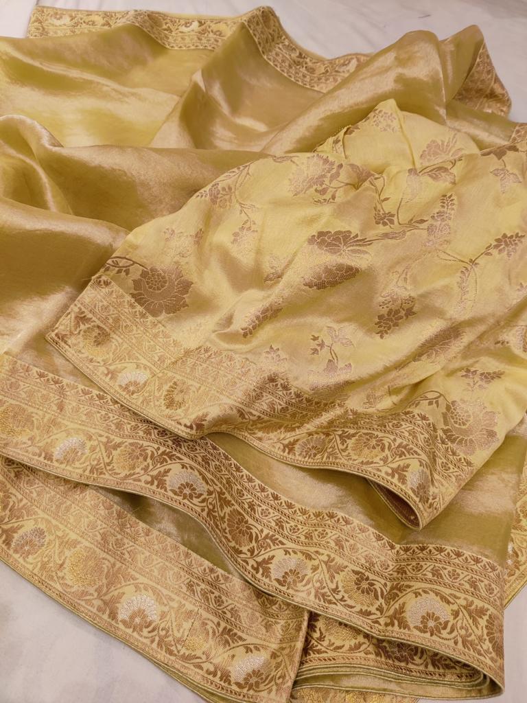 Metallic tissue organza saree - Saffronfashionindia
