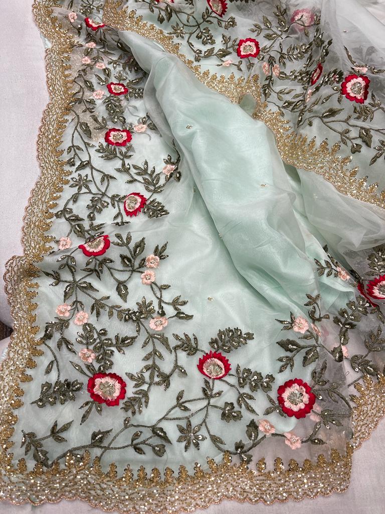 Iris embroidered saree - Saffronfashionindia
