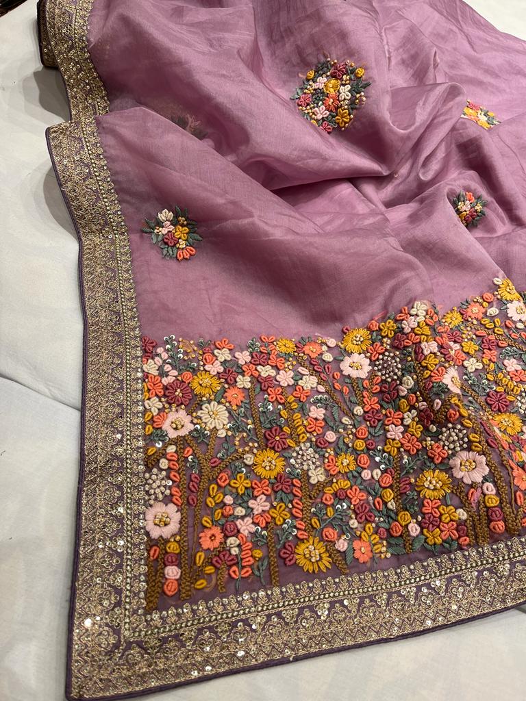 Benzie organza French knot saree - Saffronfashionindia