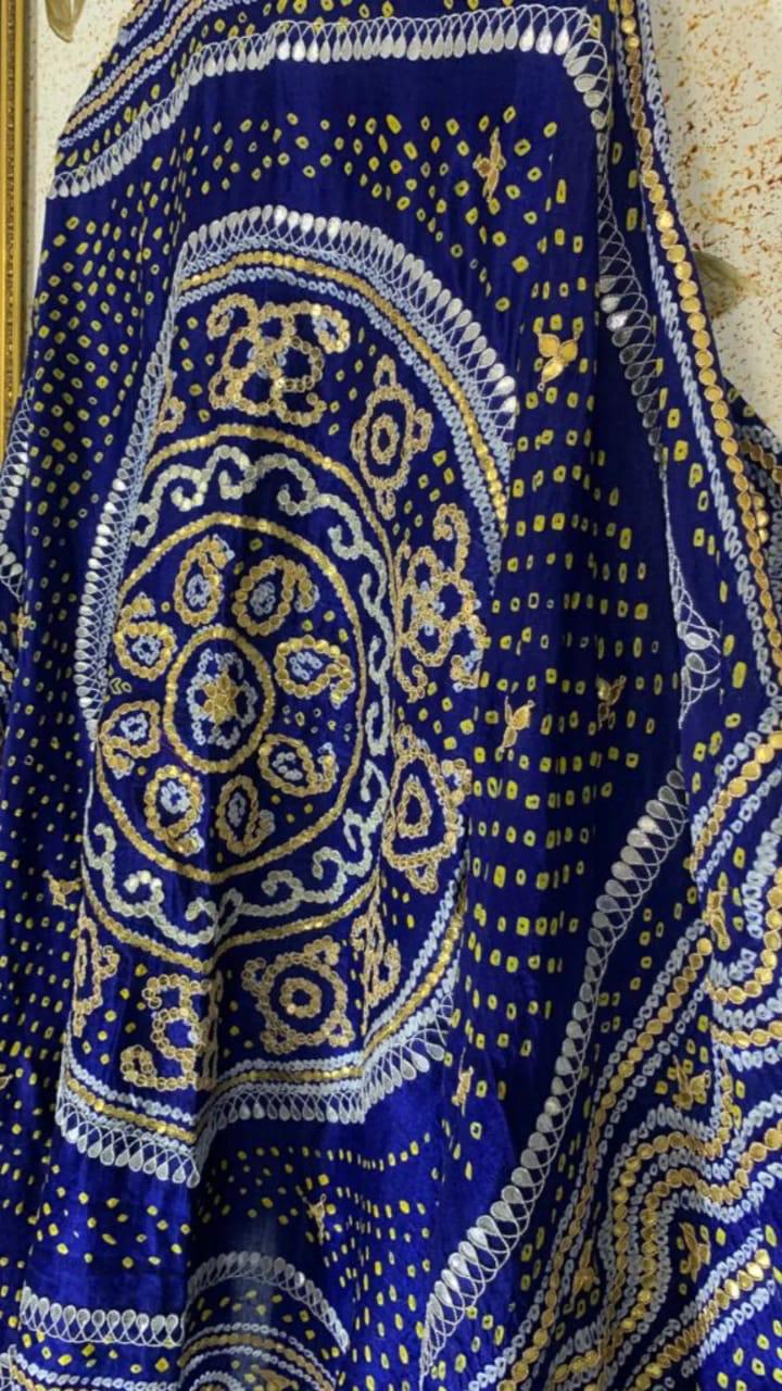 Royal blue embroidered gajji silk dupatta - Saffronfashionindia