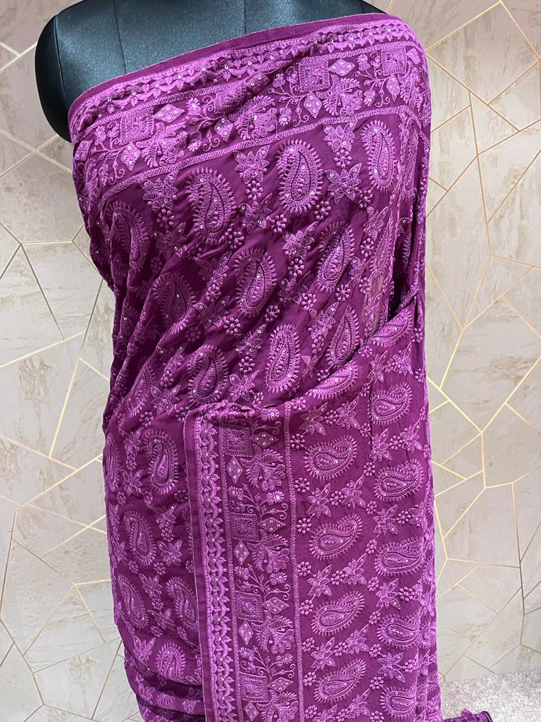 Kinzie Chikankari saree/gorgette saree - Saffronfashionindia