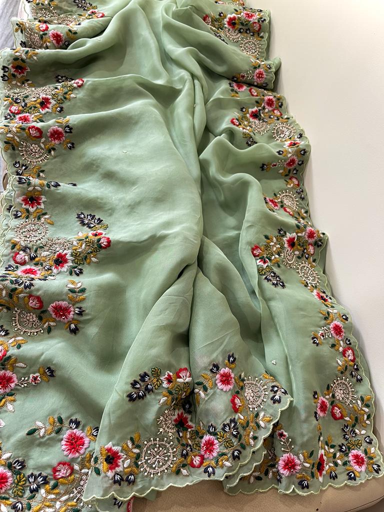 Rangbhara organza Resham saree - Saffronfashionindia