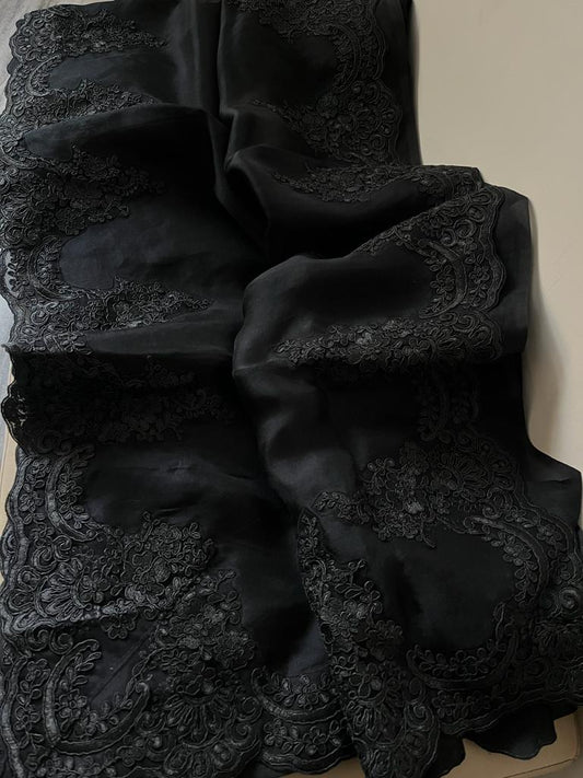 Lacy cutwork organza saree - Saffronfashionindia