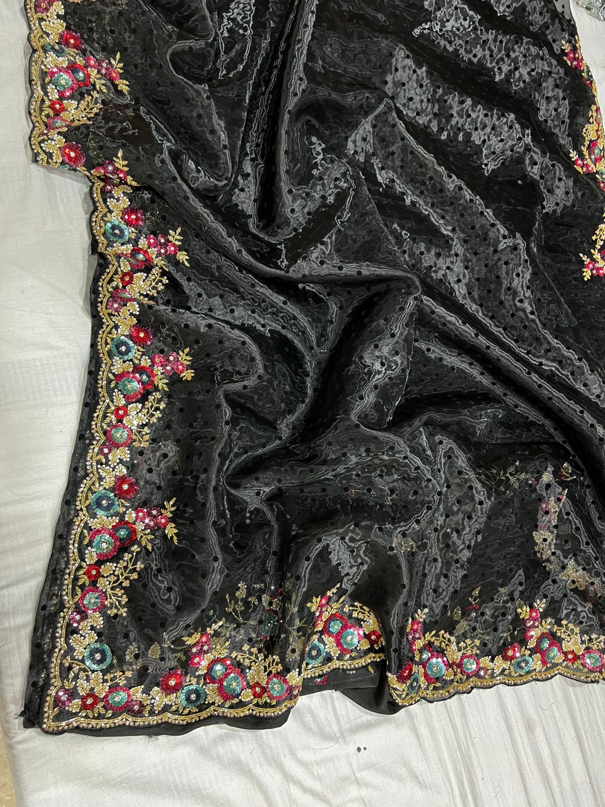 Black floral organza sare SaffronFashionindia