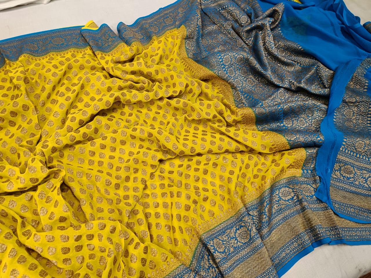 Avira khaddi gorgette saree - Saffronfashionindia