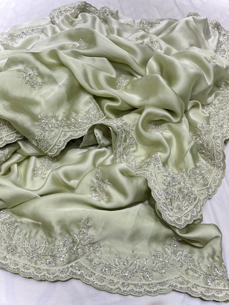 Satin shaded zardosi partywear saree - Saffronfashionindia