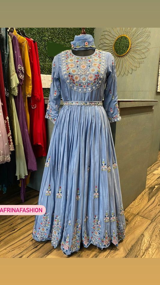 Blue long dress indian dress - Saffronfashionindia