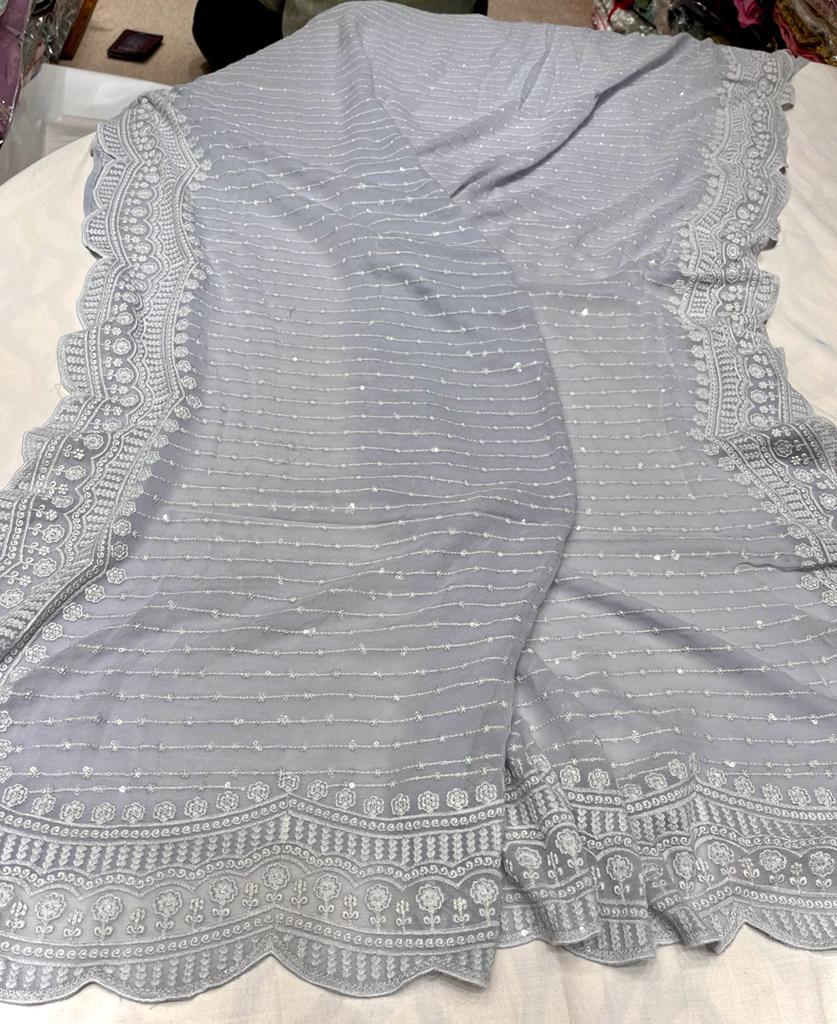 Irvisha sequins Chikankari saree - Saffronfashionindia