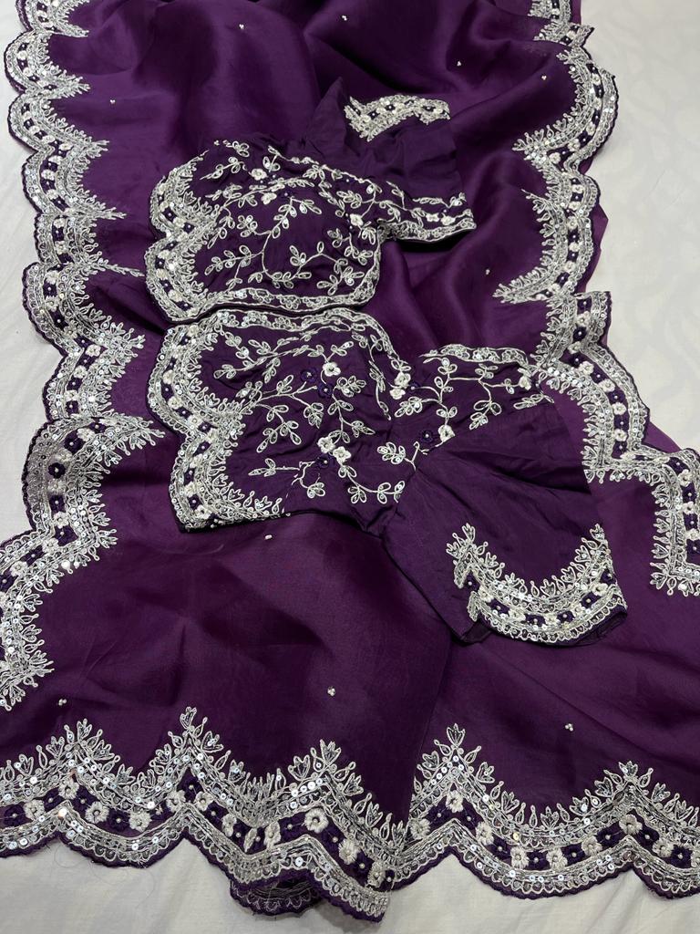 Kanha sequins zardosi organza saree - Saffronfashionindia