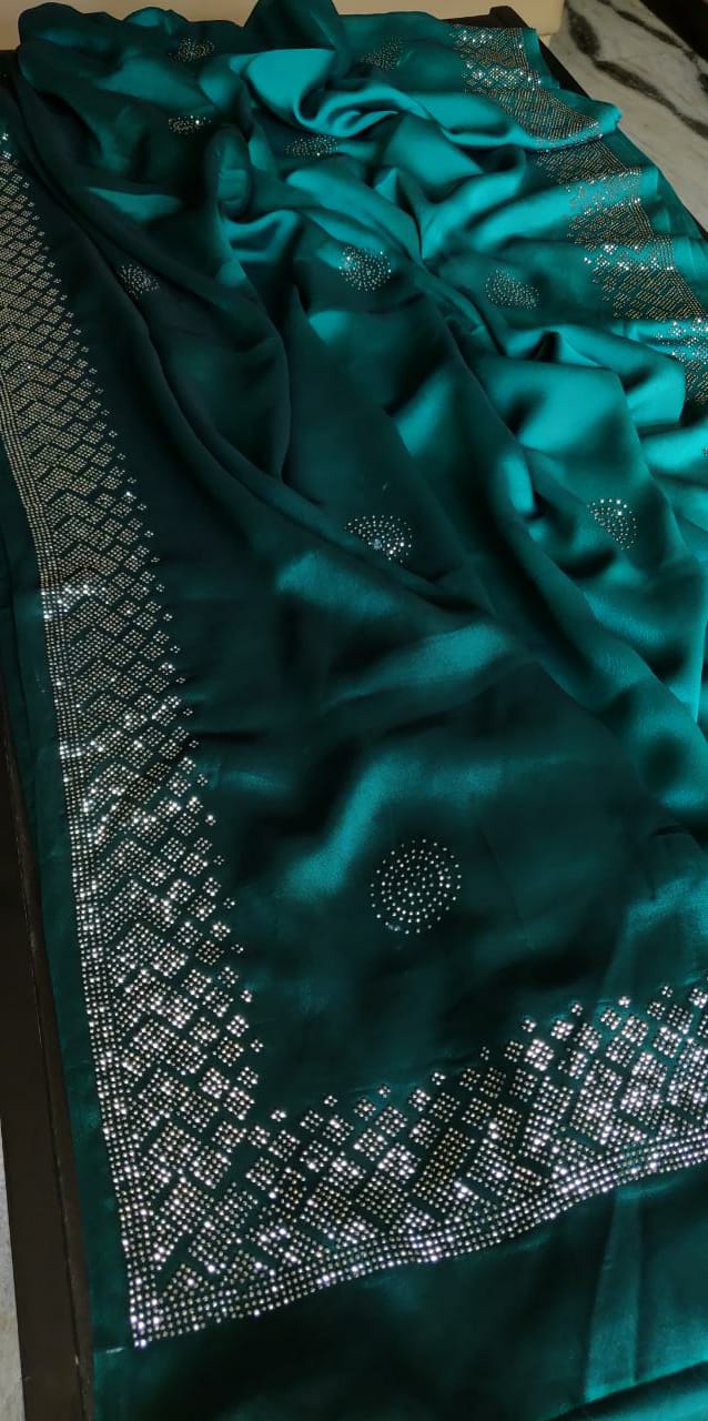 Chinon satin partywear saree - Saffronfashionindia