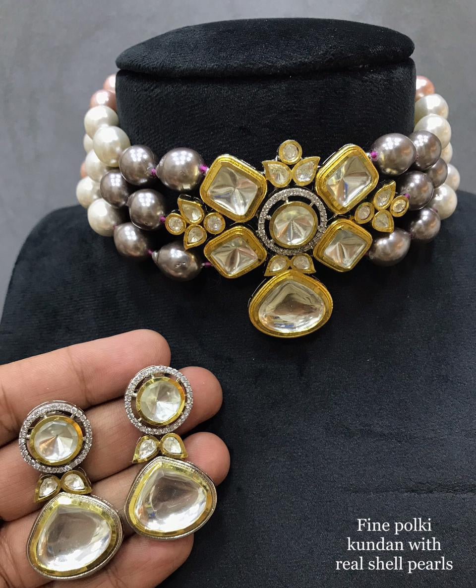 Pearl Kundan choker set - Saffronfashionindia