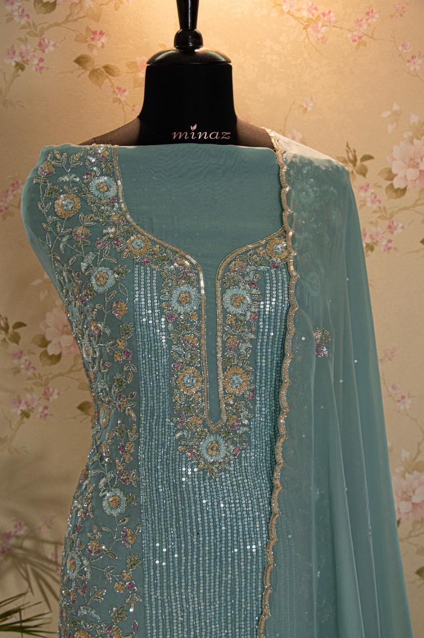 Shabnam handcrafted organza dress - Saffronfashionindia