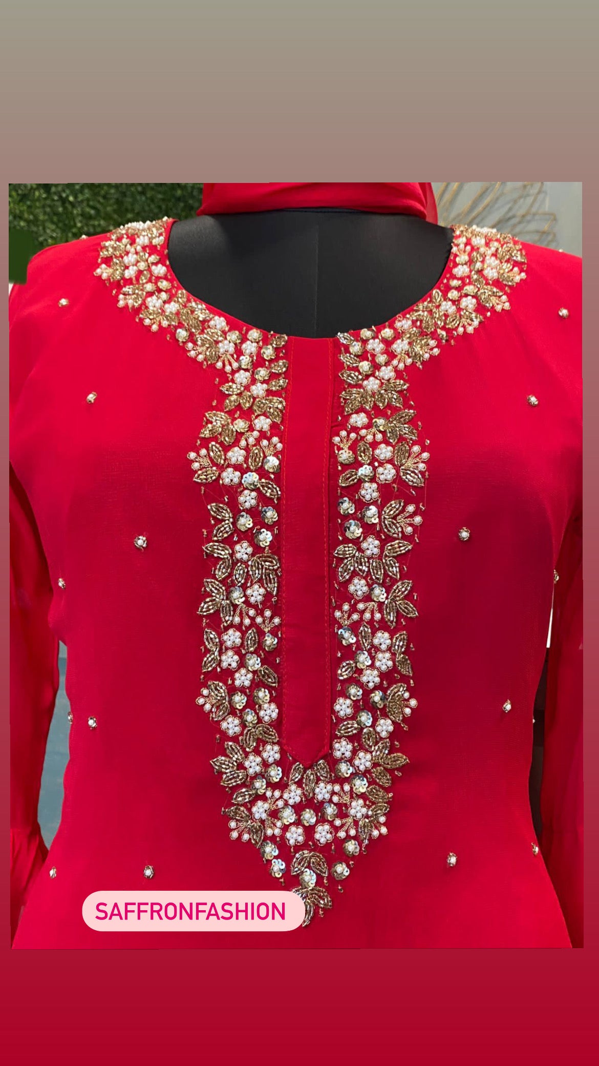 Kuvera red gorgette dress - Saffronfashionindia