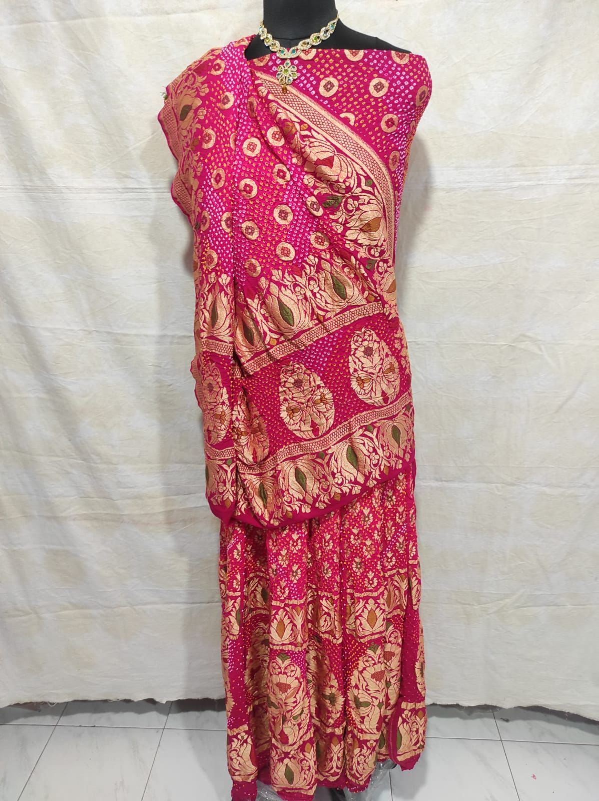 Banarsi bandhani Meenakari lehanga - Saffronfashionindia