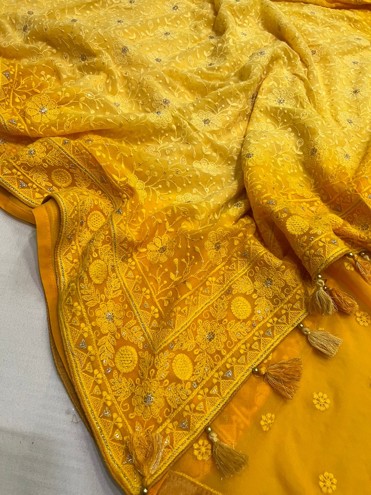 Chikankari gorgette saree - Saffronfashionindia