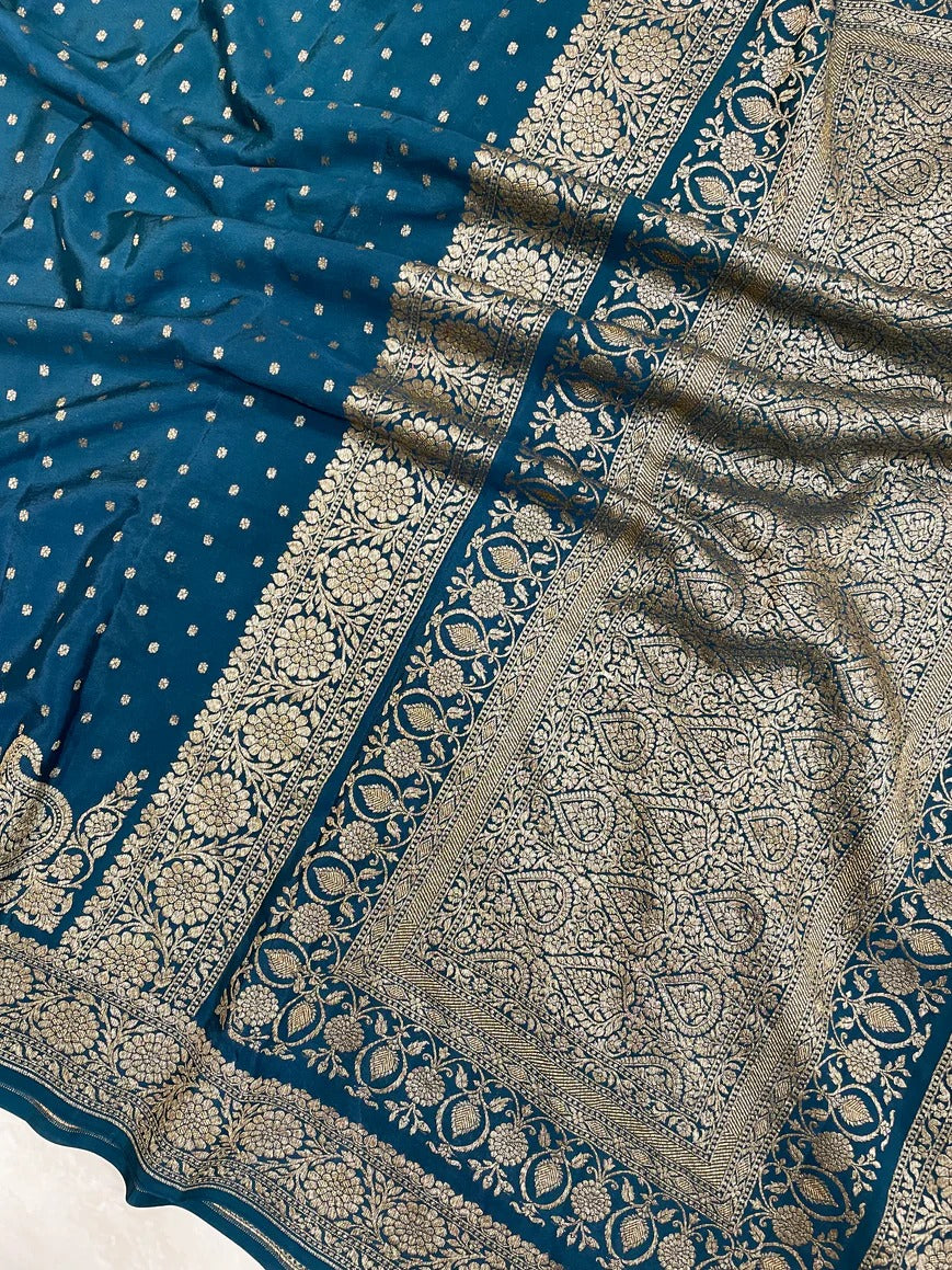 Antique inspired Banarsi crepe saree Indian saree women sari blouse Saffronfashion