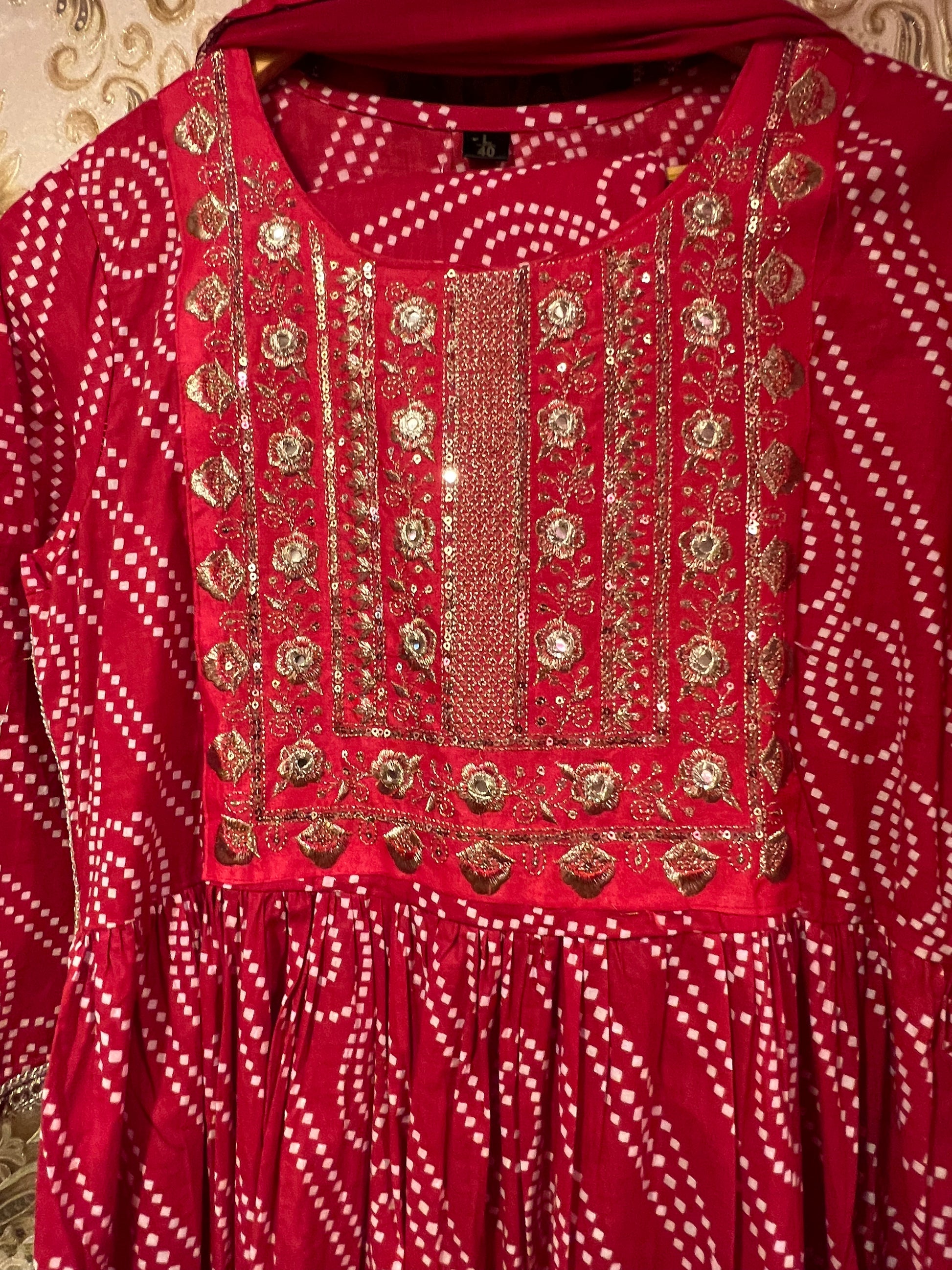 Red bandhej inspired Kurti set - Saffronfashionindia