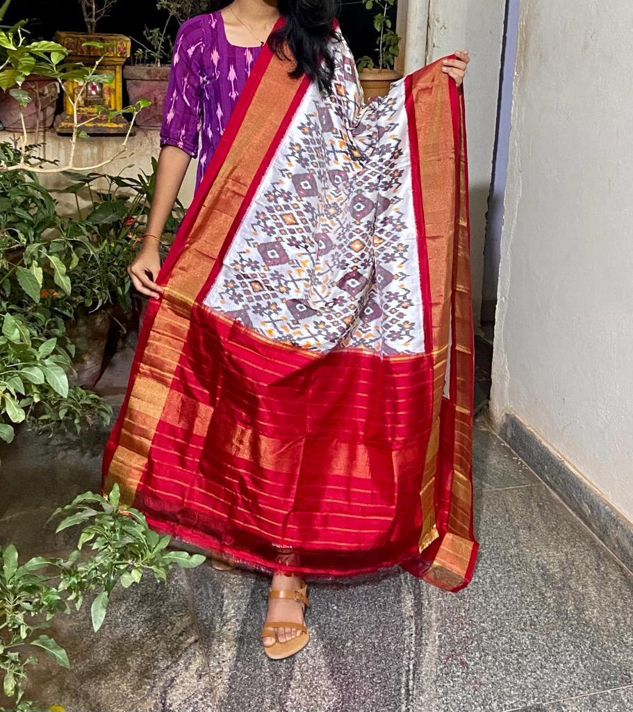 Tunisia ikkat dupatta - Saffronfashionindia