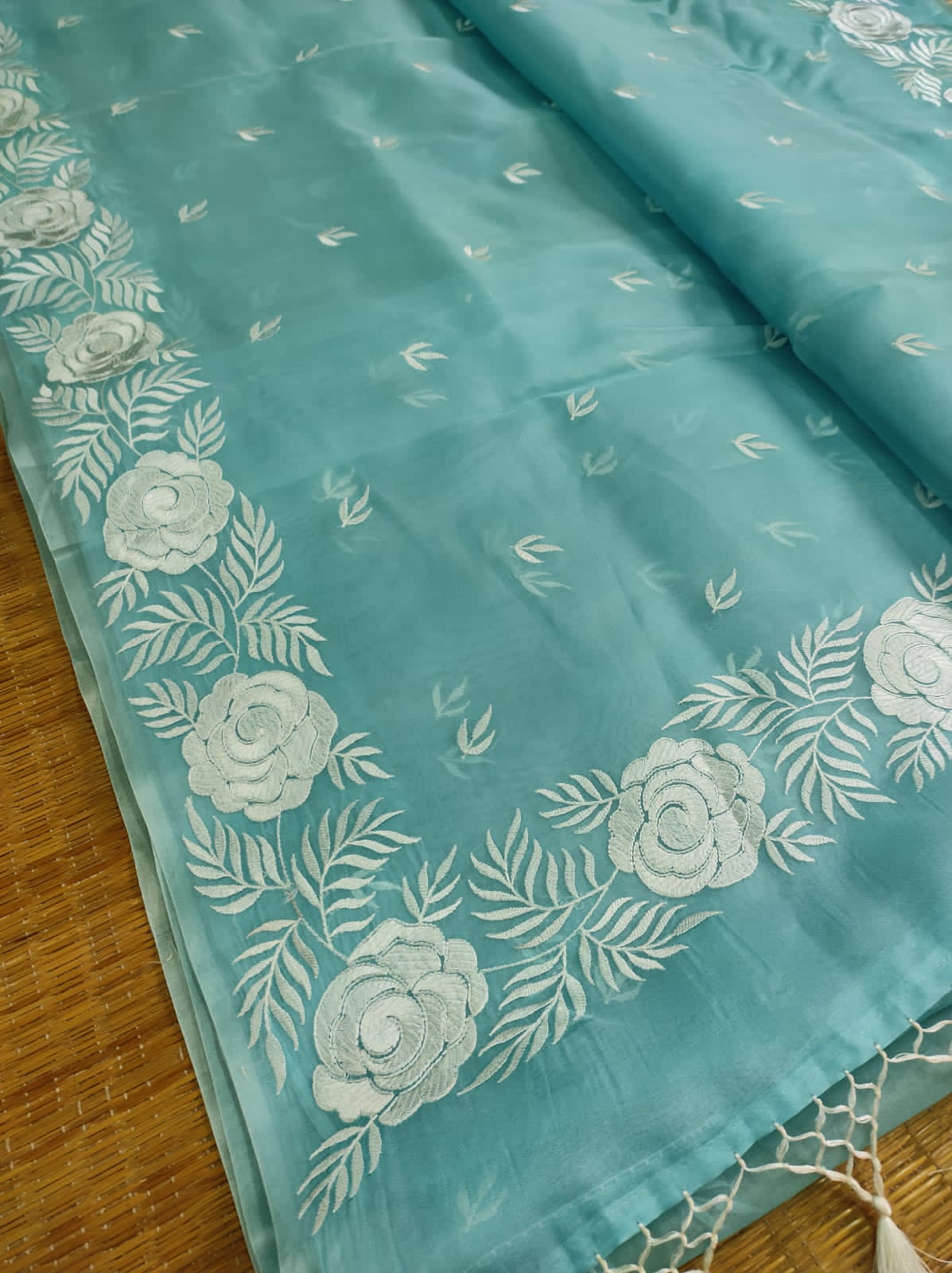 Rose inspired organza saree - Saffronfashionindia