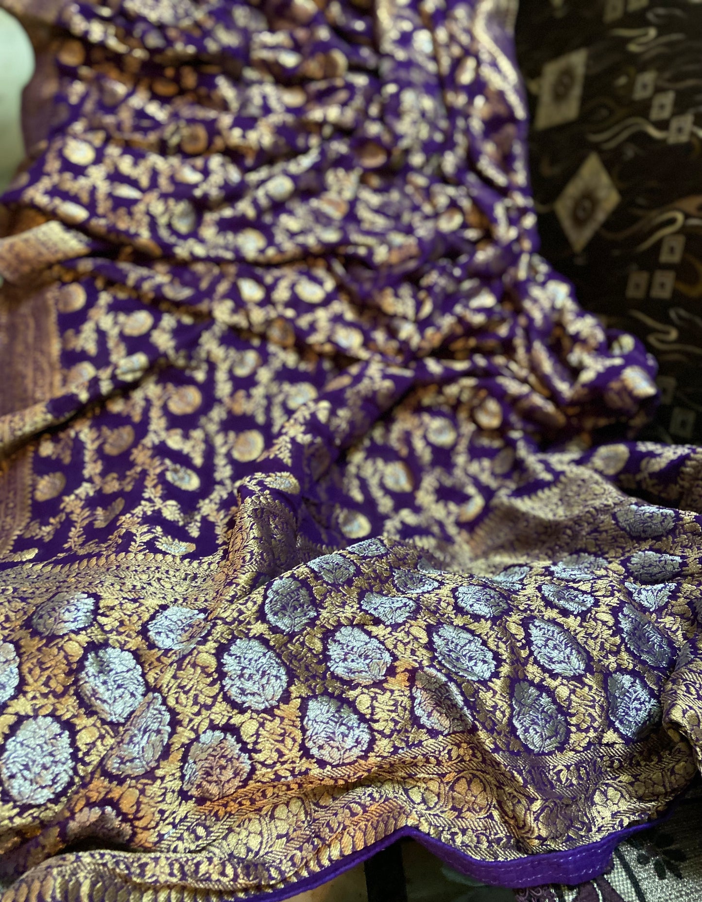 Royal blue Khaddi gorgette saree - Saffronfashionindia