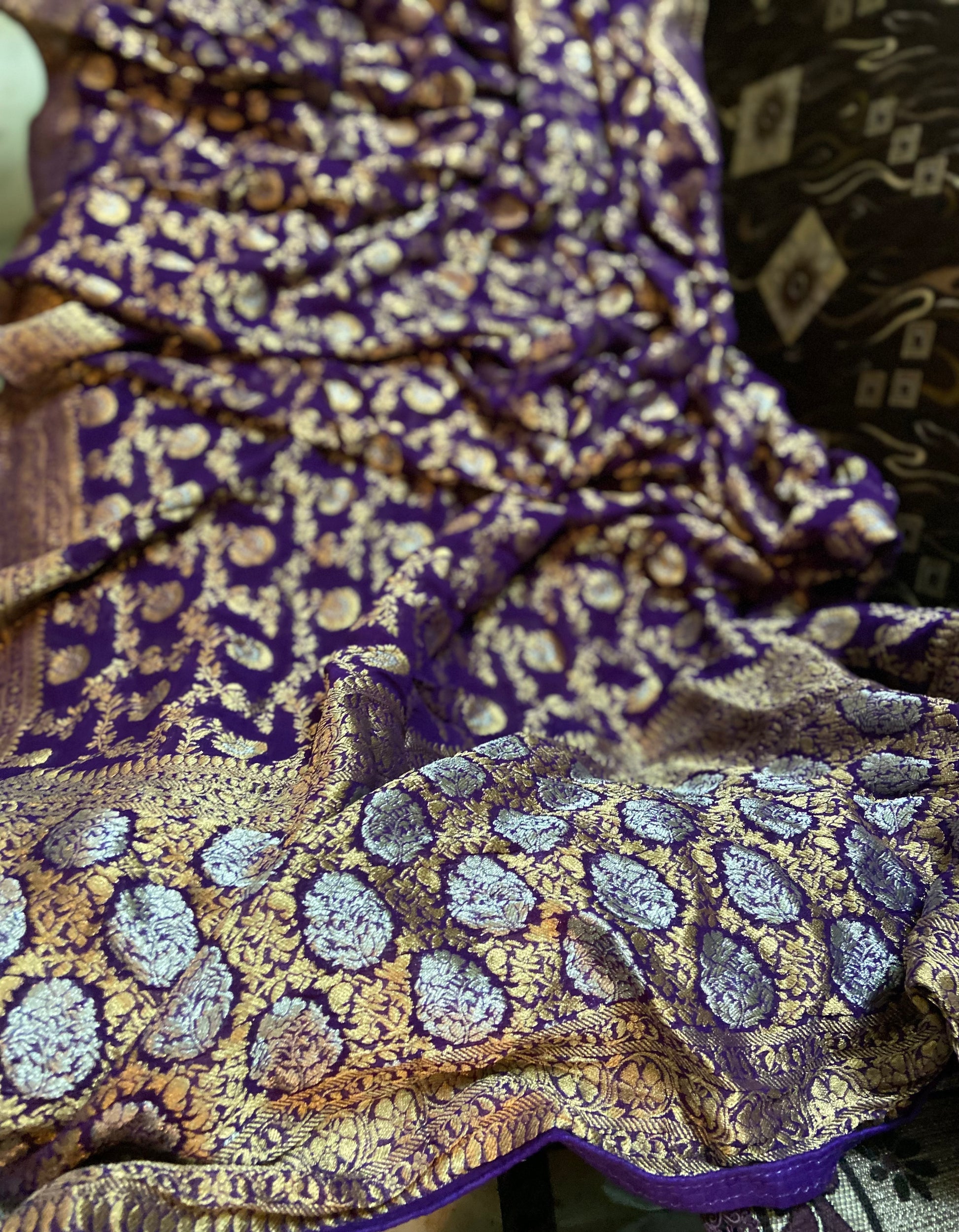Royal blue Khaddi gorgette saree - Saffronfashionindia