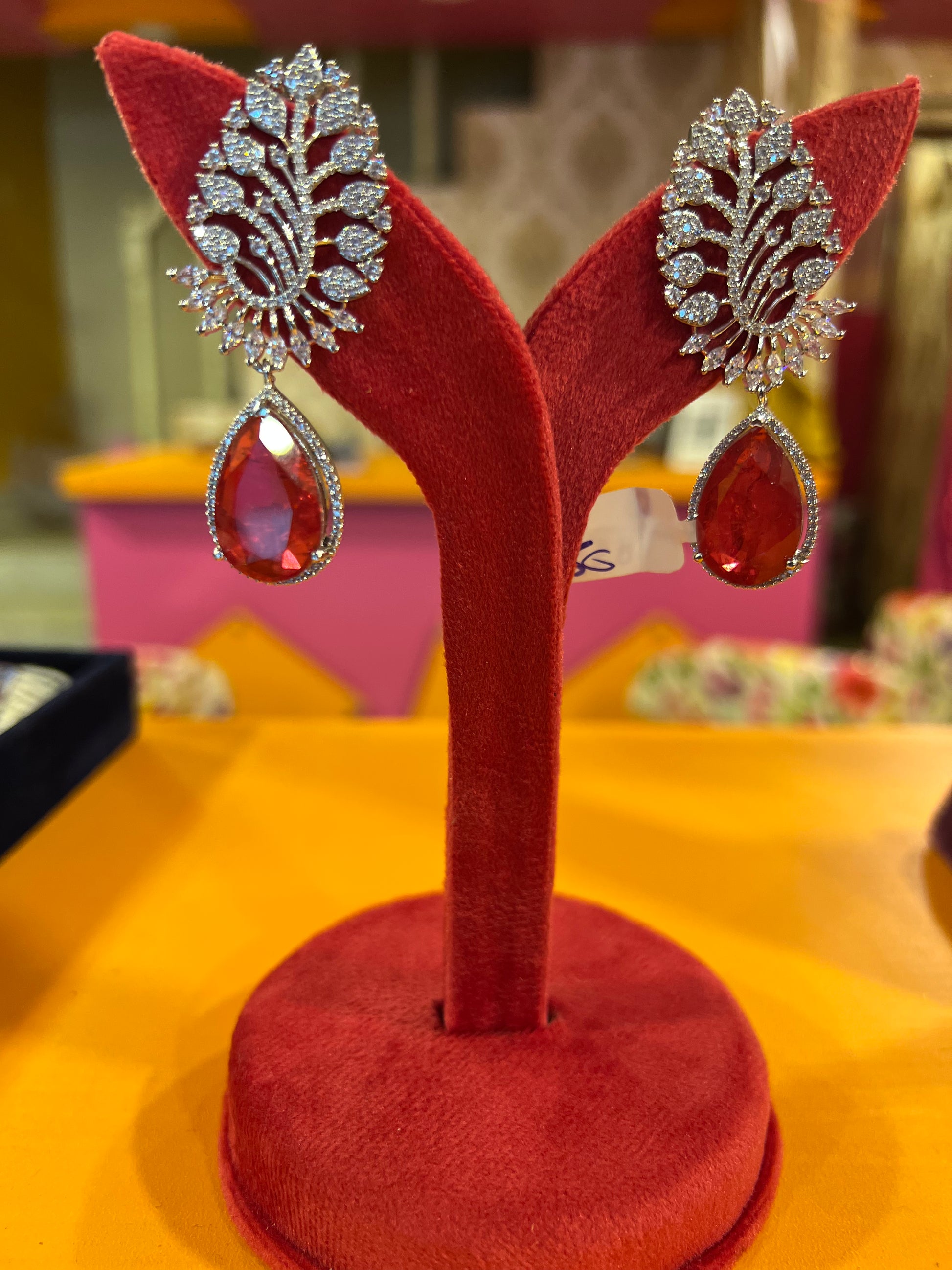 Rulica cz earrings women earrings partywear earrings cocktail earrings red earrings SaffronFashion