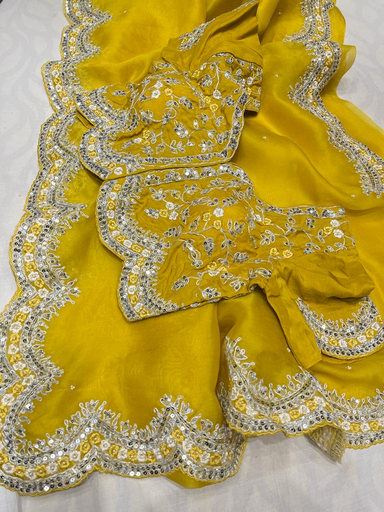Kanha sequins zardosi organza saree - Saffronfashionindia