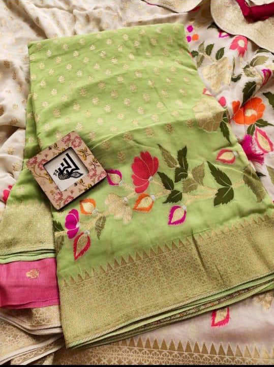 Khaddi gorgette saree - Saffronfashionindia