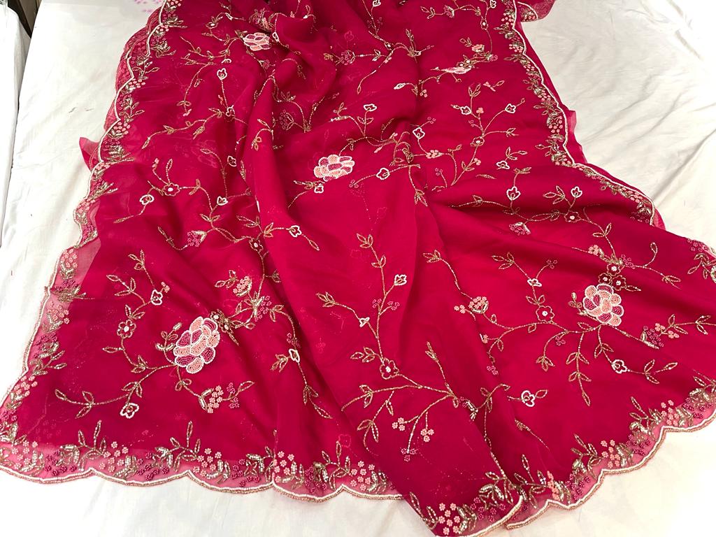 Kiara organza Pearl zardosi saree - Saffronfashionindia