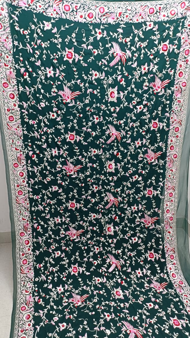 Emerald Parsi gara saree - Saffronfashionindia