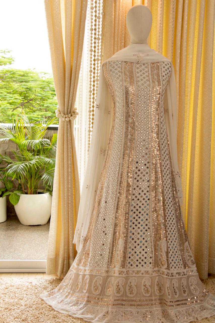 Authentic Anarkali Chikankari suit - Saffronfashionindia