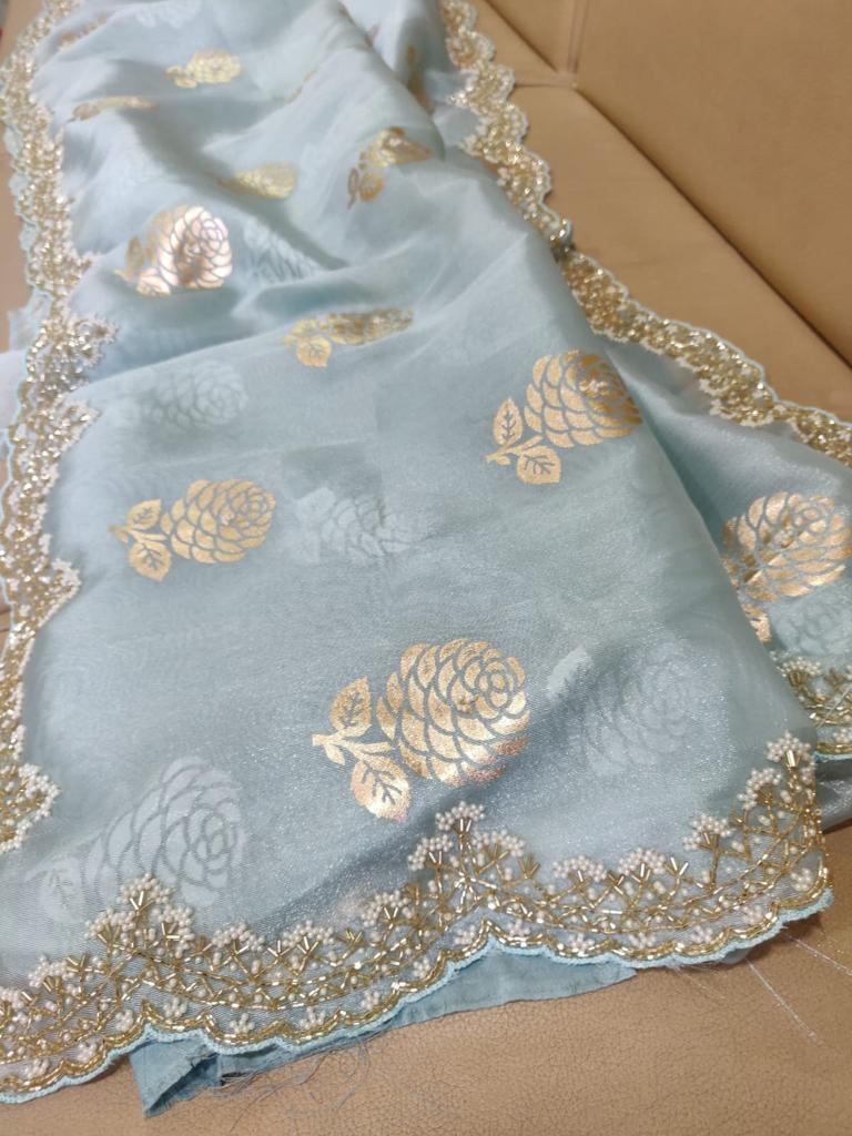 Organza foil partywear saree - Saffronfashionindia