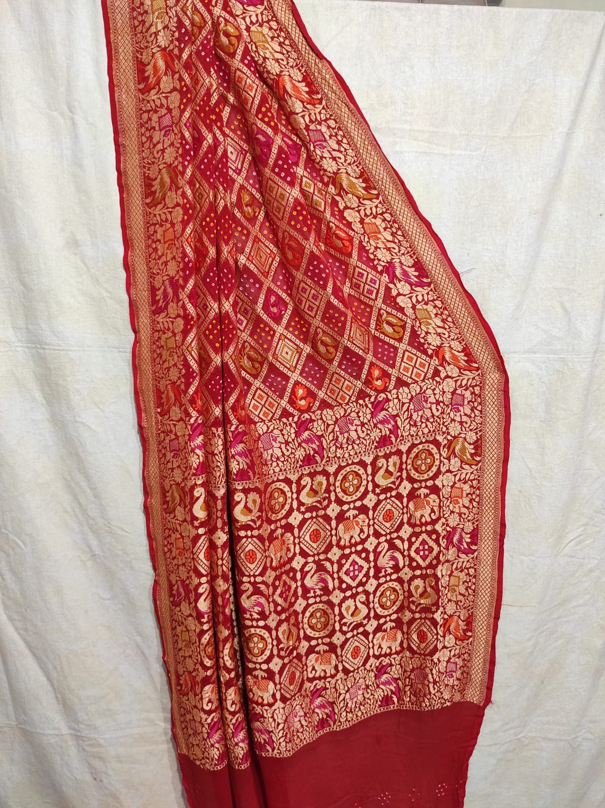 Tiwali banarsi bandhani saree - Saffronfashionindia