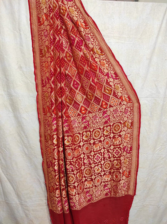 Tiwali banarsi bandhani saree - Saffronfashionindia