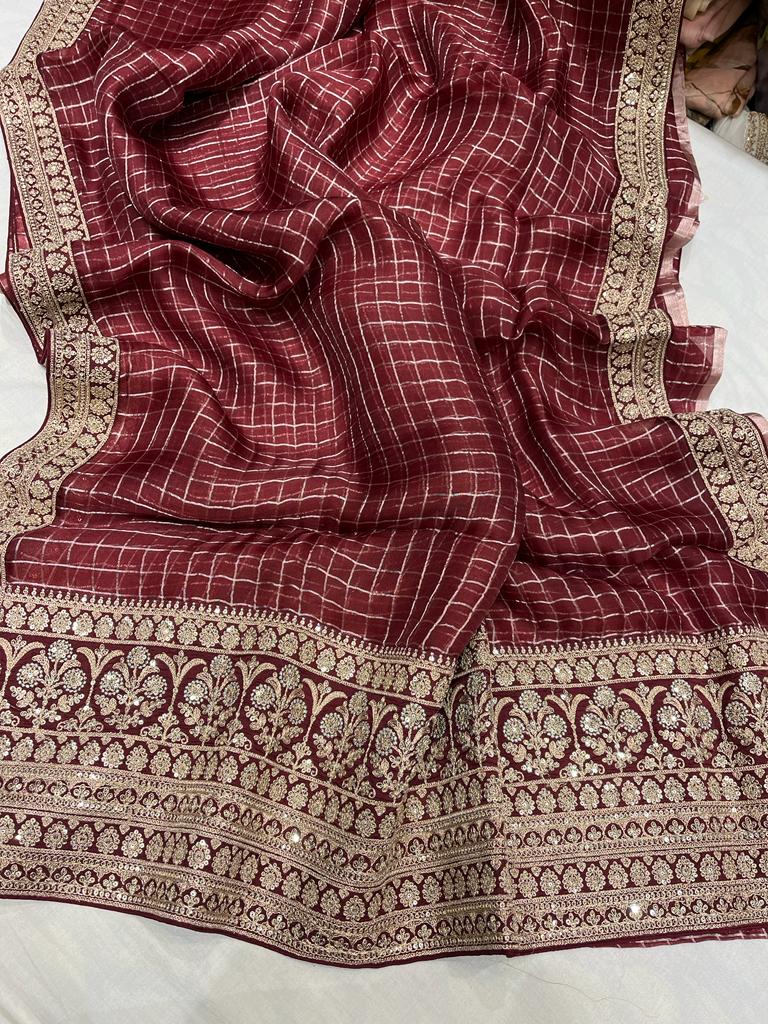 Checks organza trendy saree - Saffronfashionindia