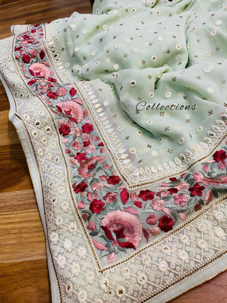Elegant gorgette saree - Saffronfashionindia