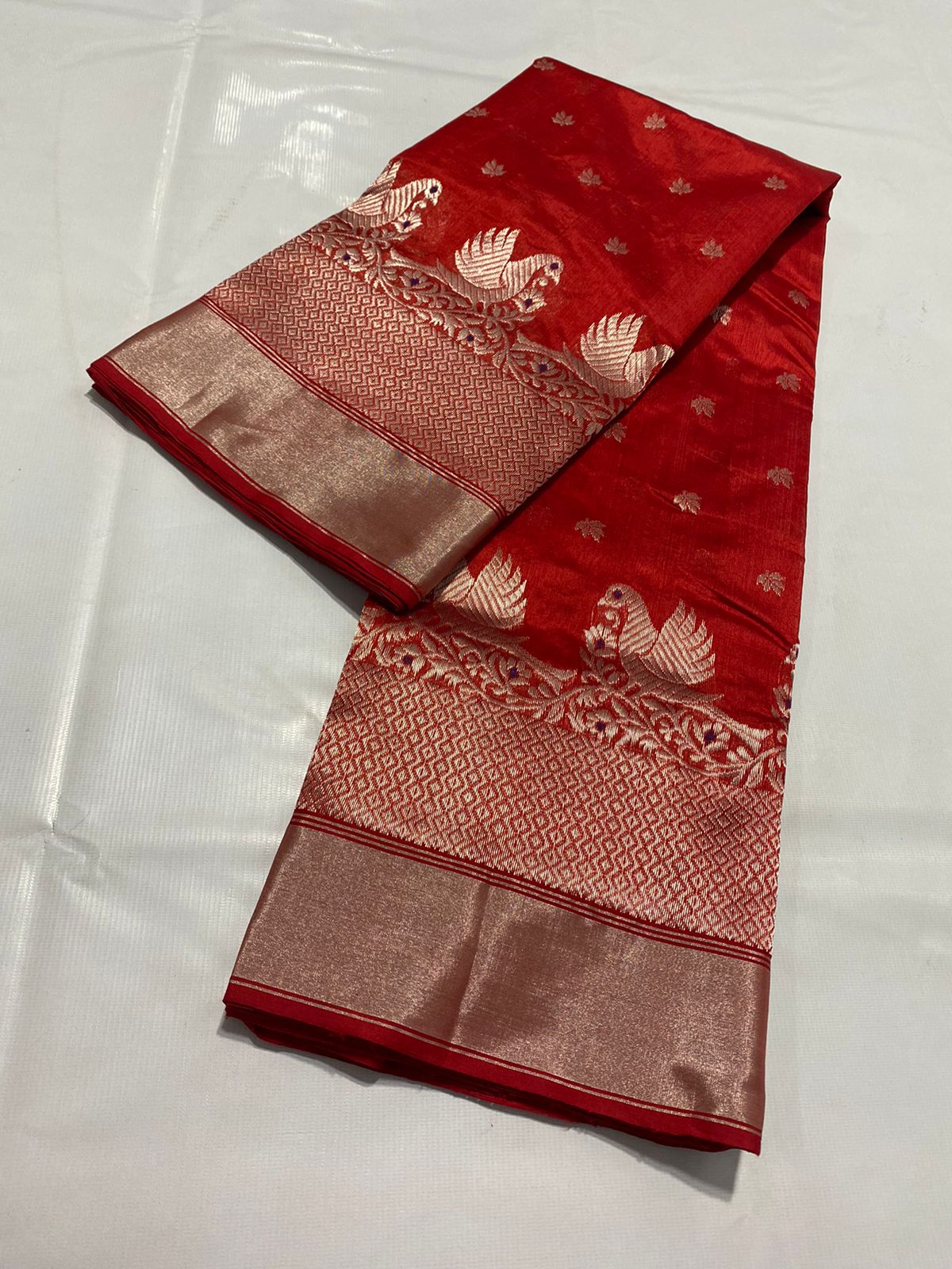 Lal begum Chanderi saree/sari - Saffronfashionindia