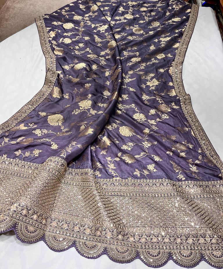 Silk sari zardosi saree - Saffronfashionindia