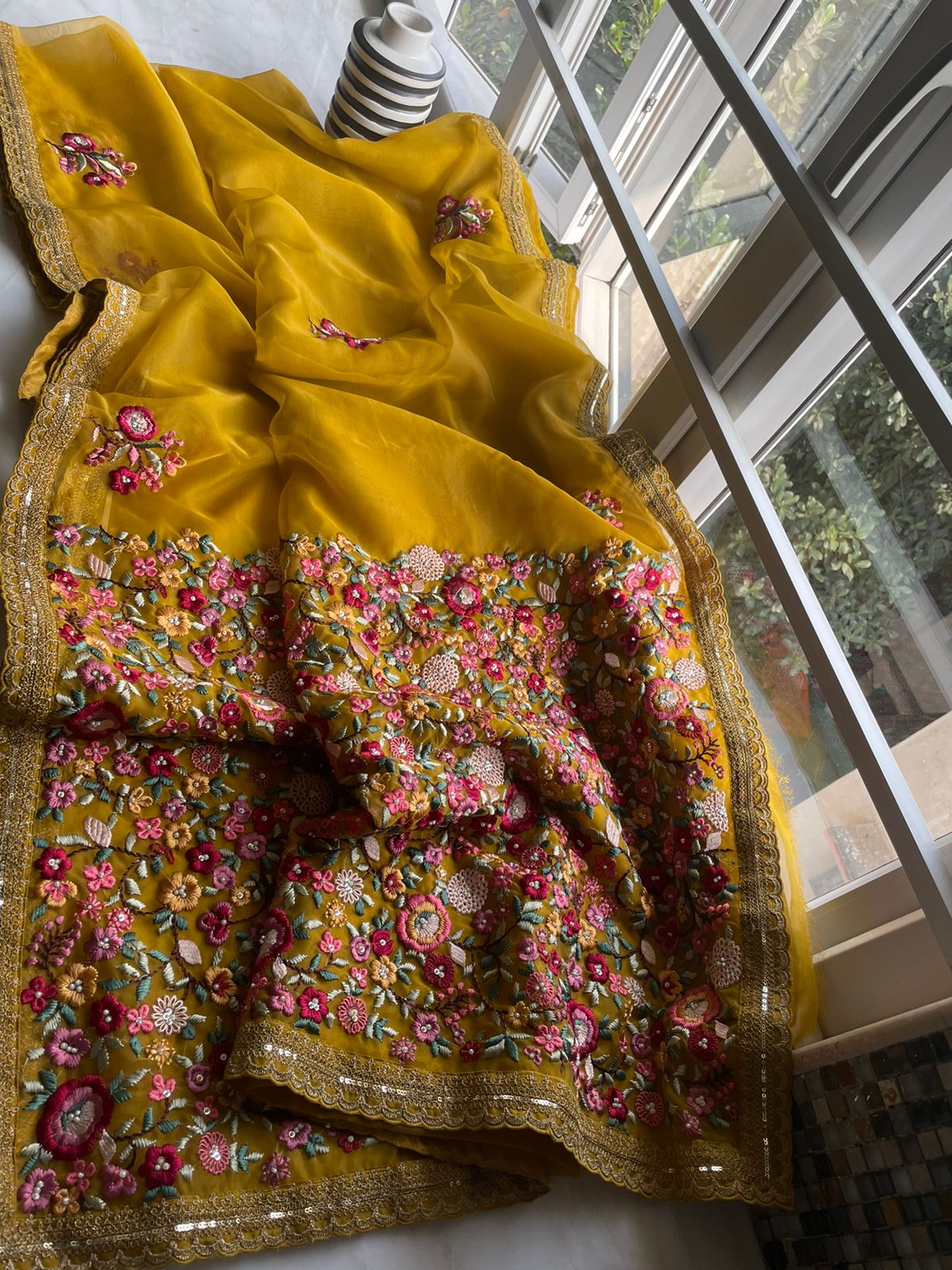 Mirzah organza embroidered saree Indian sarees SaffronFashion