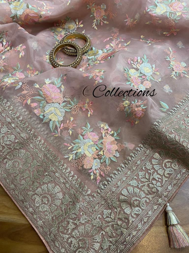 Vanilla gorgeous saree/embroidered saree - Saffronfashionindia