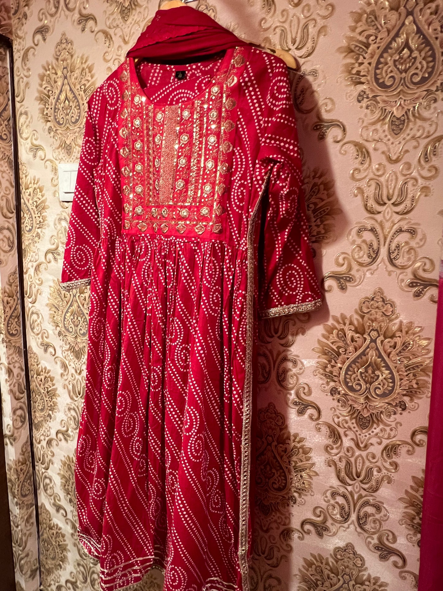Red bandhej inspired Kurti set - Saffronfashionindia
