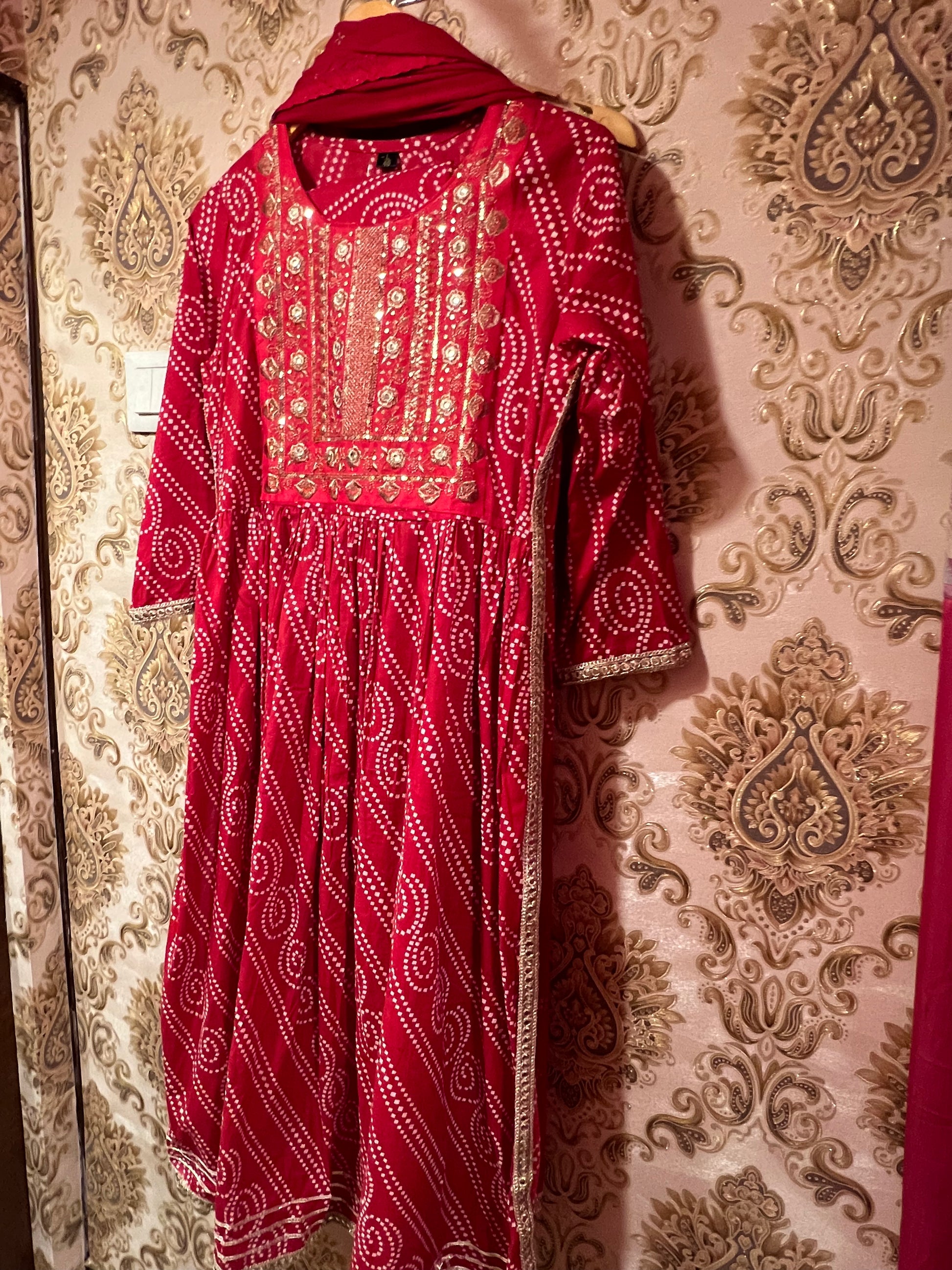 Red bandhej inspired Kurti set - Saffronfashionindia