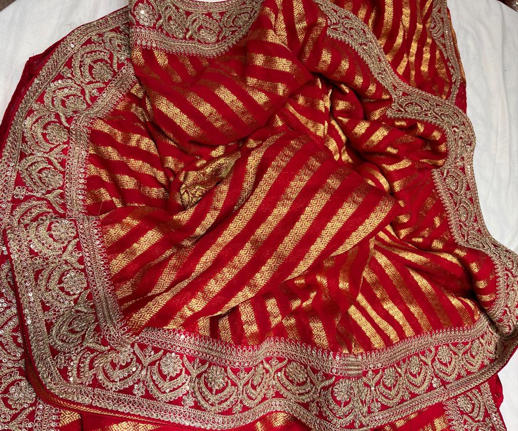 Lehariya inspired khaddi gorgette saree - Saffronfashionindia