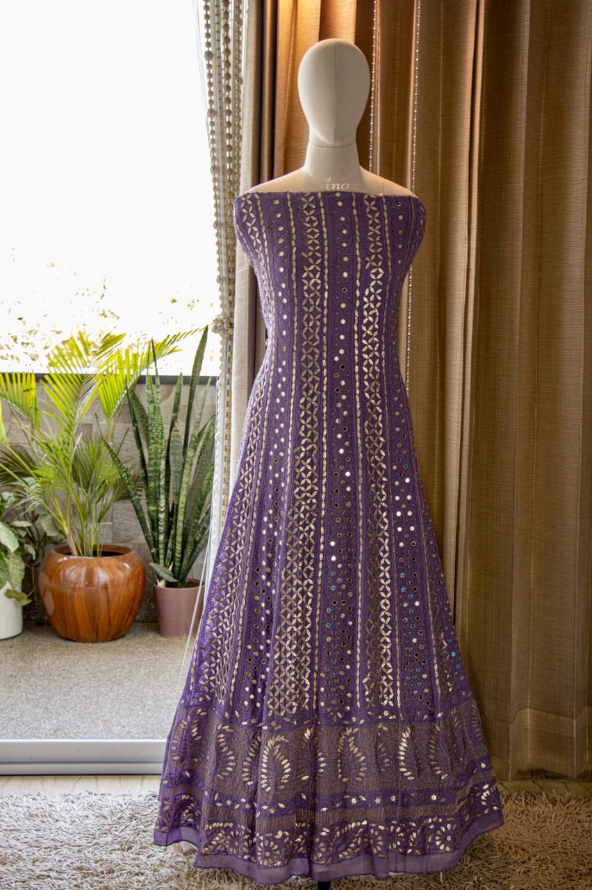 Purple Anarkali gorgette dress - Saffronfashionindia