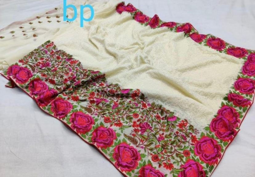 Rose inspired Chikankari saree - Saffronfashionindia