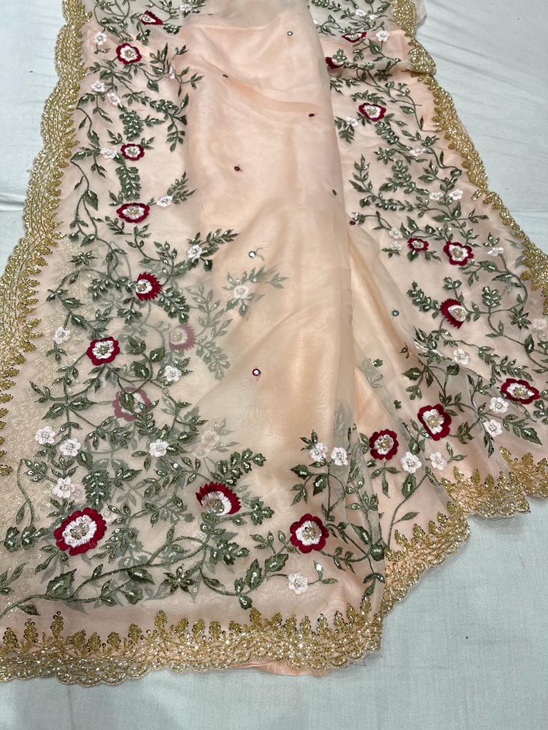 Iris embroidered saree - Saffronfashionindia