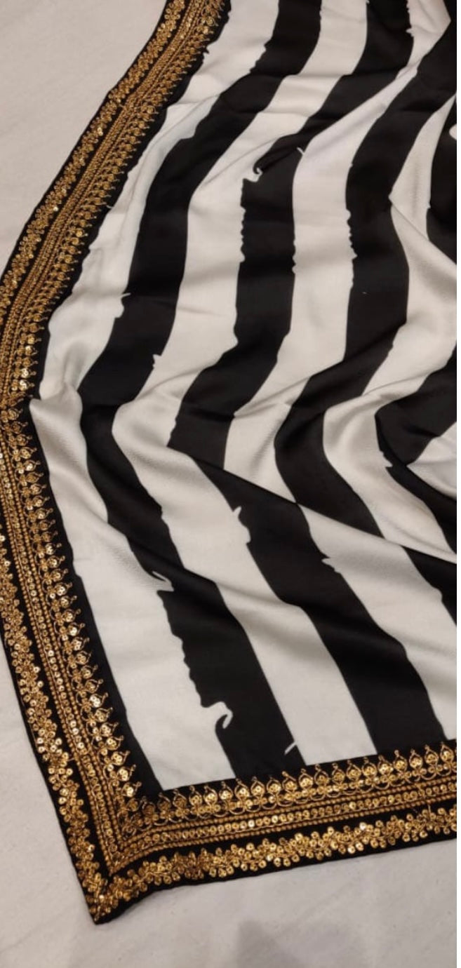 Striped satin saree - Saffronfashionindia