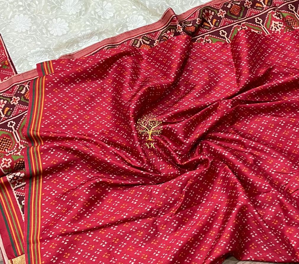 Chikankari patola gorgette saree - Saffronfashionindia