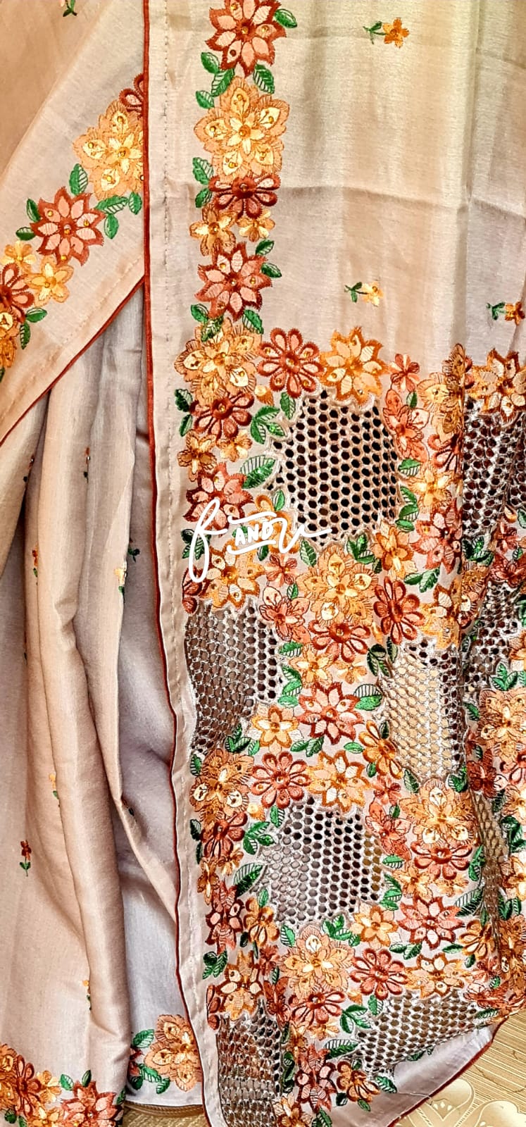 Floral soft tussar silk saree - Saffronfashionindia